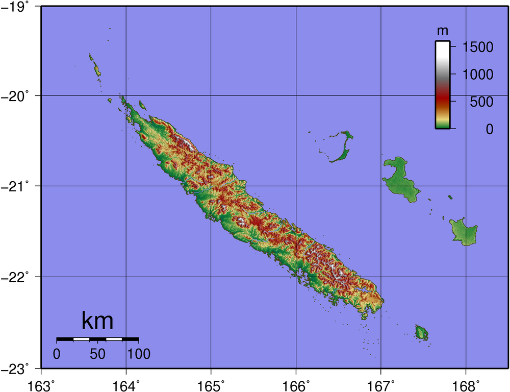 Topographic Map of New Caledonia