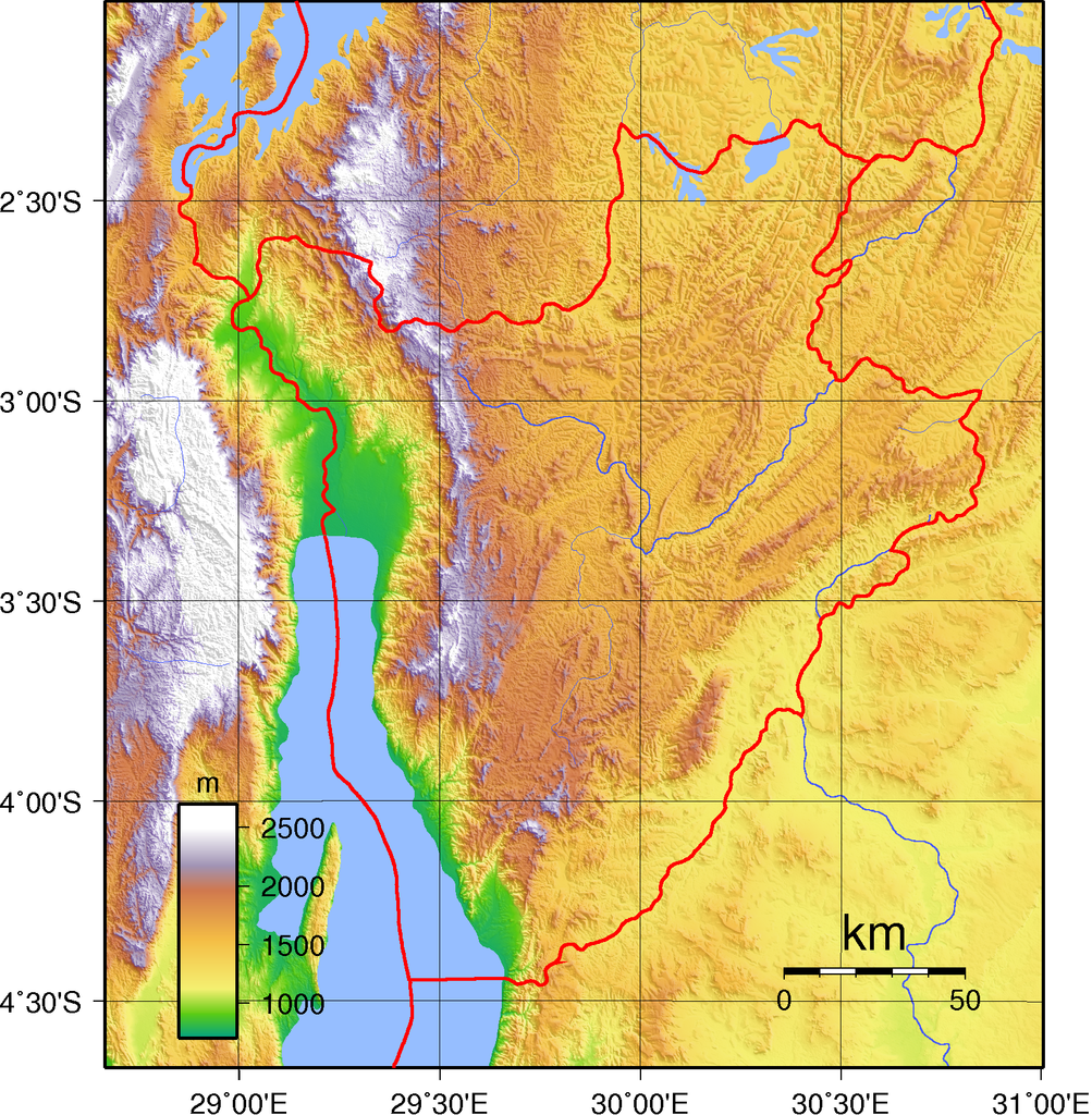 Topographic Map of Burundi
