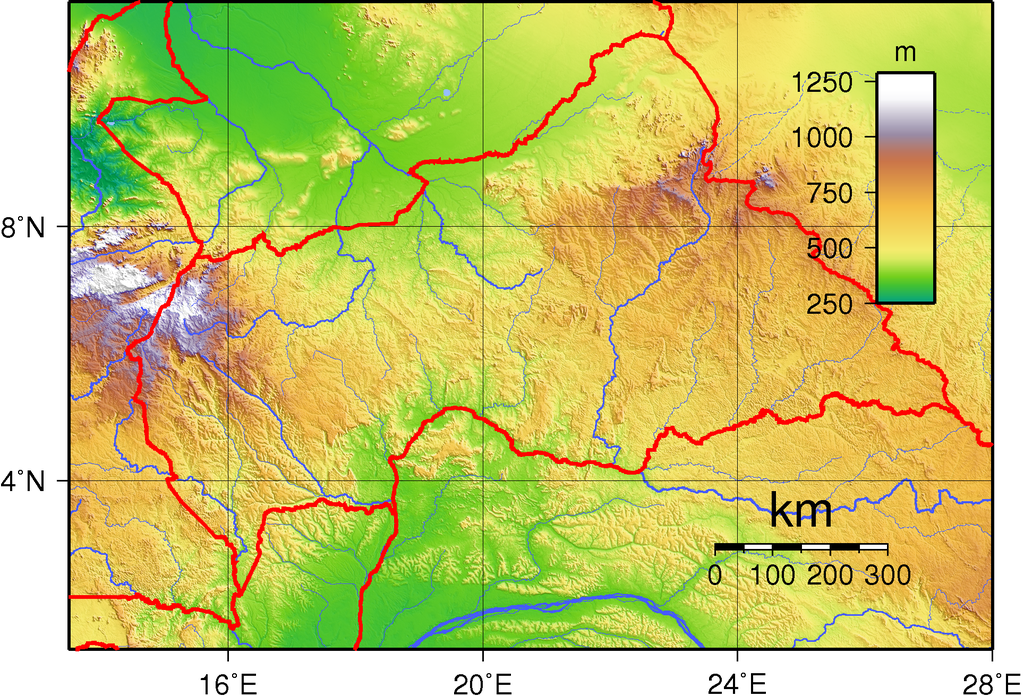 Topographic Map of Central African Republic