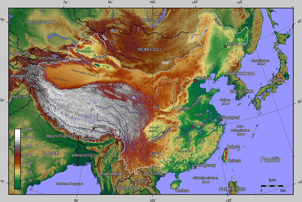 Topographic Map of China