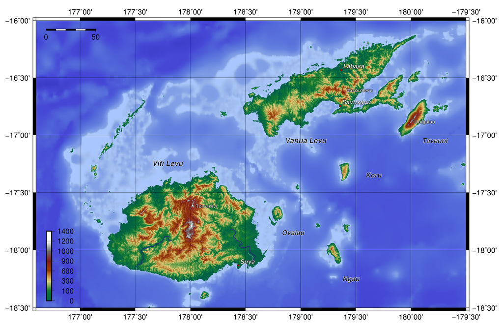 Topographic Map of Fiji