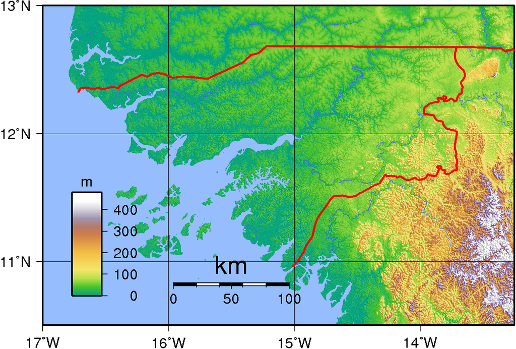 Topographic Map of Guinea-Bissau