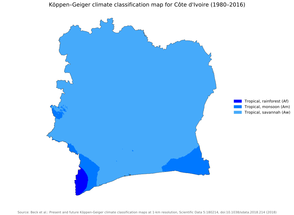 Climate Map of Cote d'Ivoire