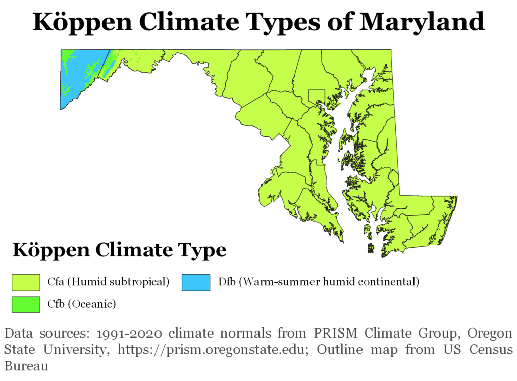 Maryland Köppen Climate Map