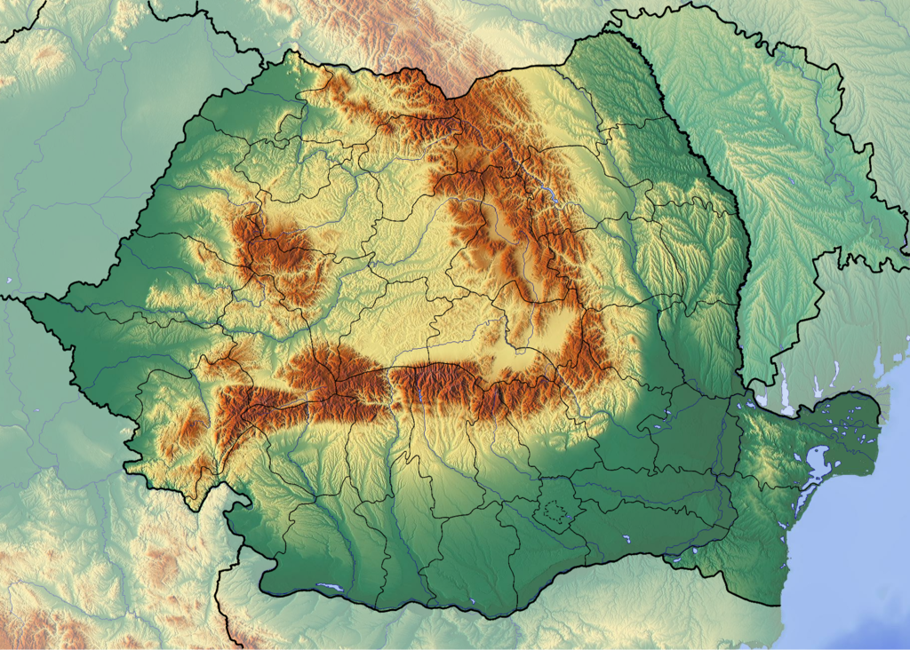 Topographic Map of Romania