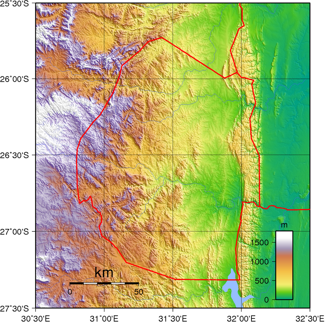 Topographic Map of Eswatini