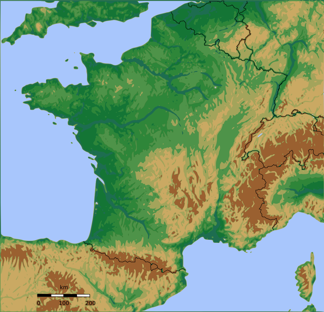 Topographic Map of France