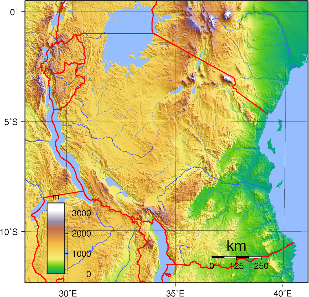 Topographic Map of Tanzania