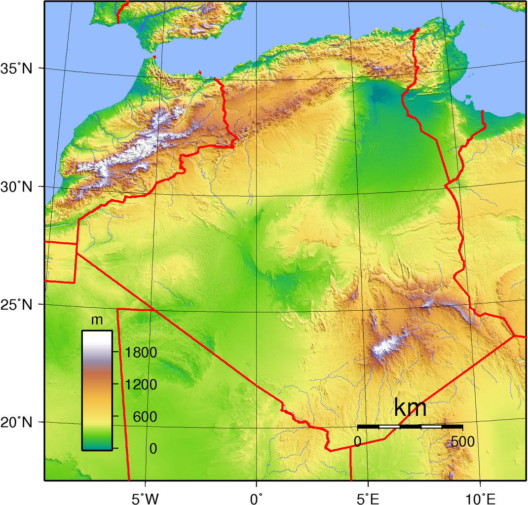 Topographic Map of Algeria