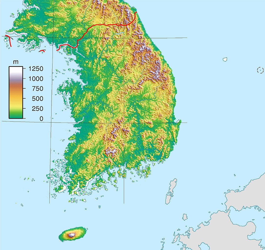 Topographic Map of South Korea