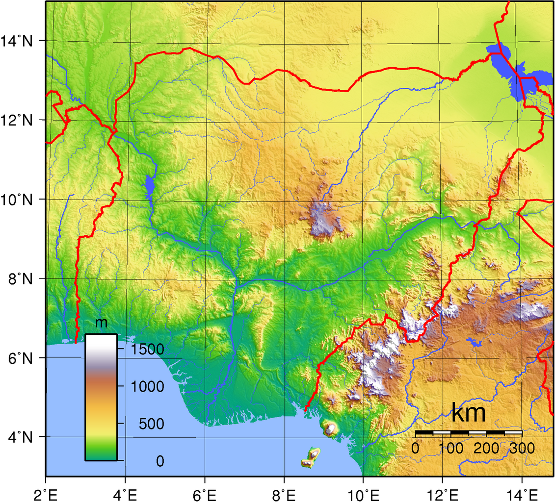 Topographic Map of Nigeria