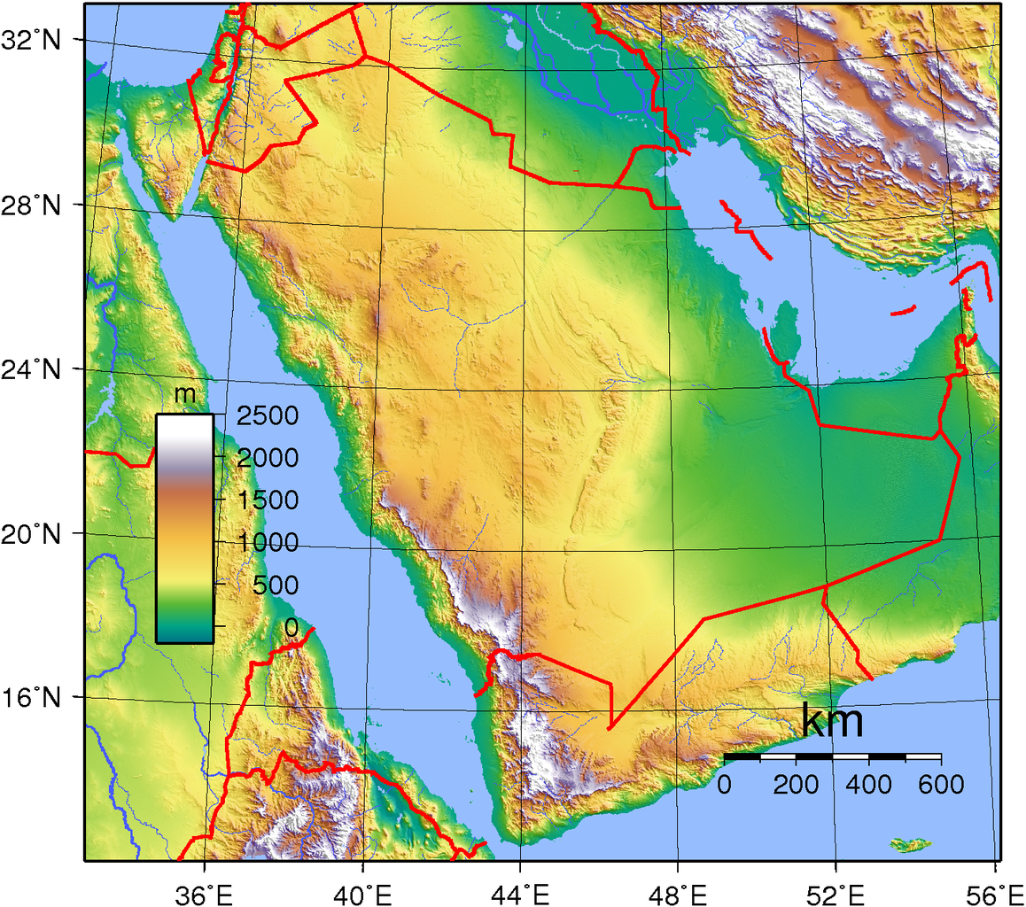 Topographic Map of Saudi Arabia