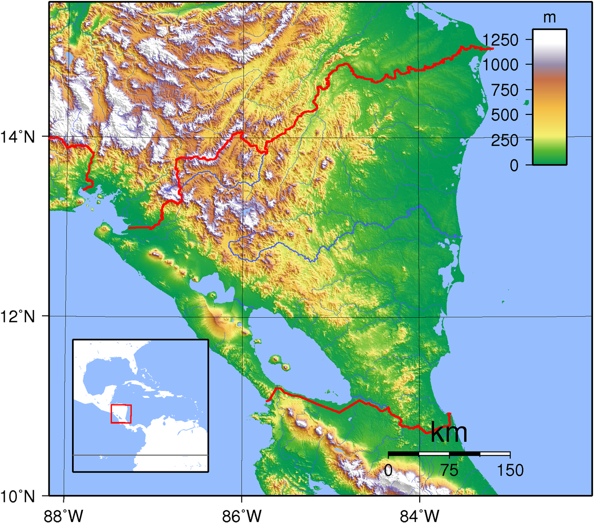 Topographic Map of Nicaragua
