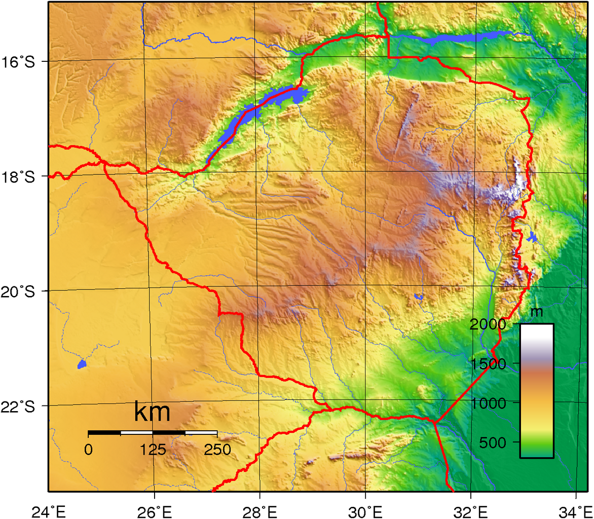 Topographic Map of Zimbabwe