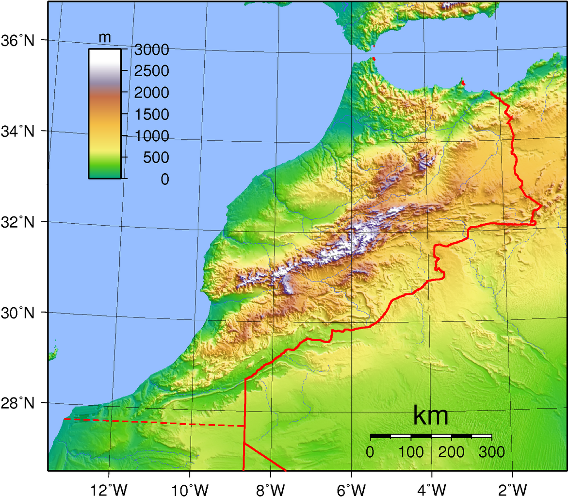 Topographic Map of Morocco