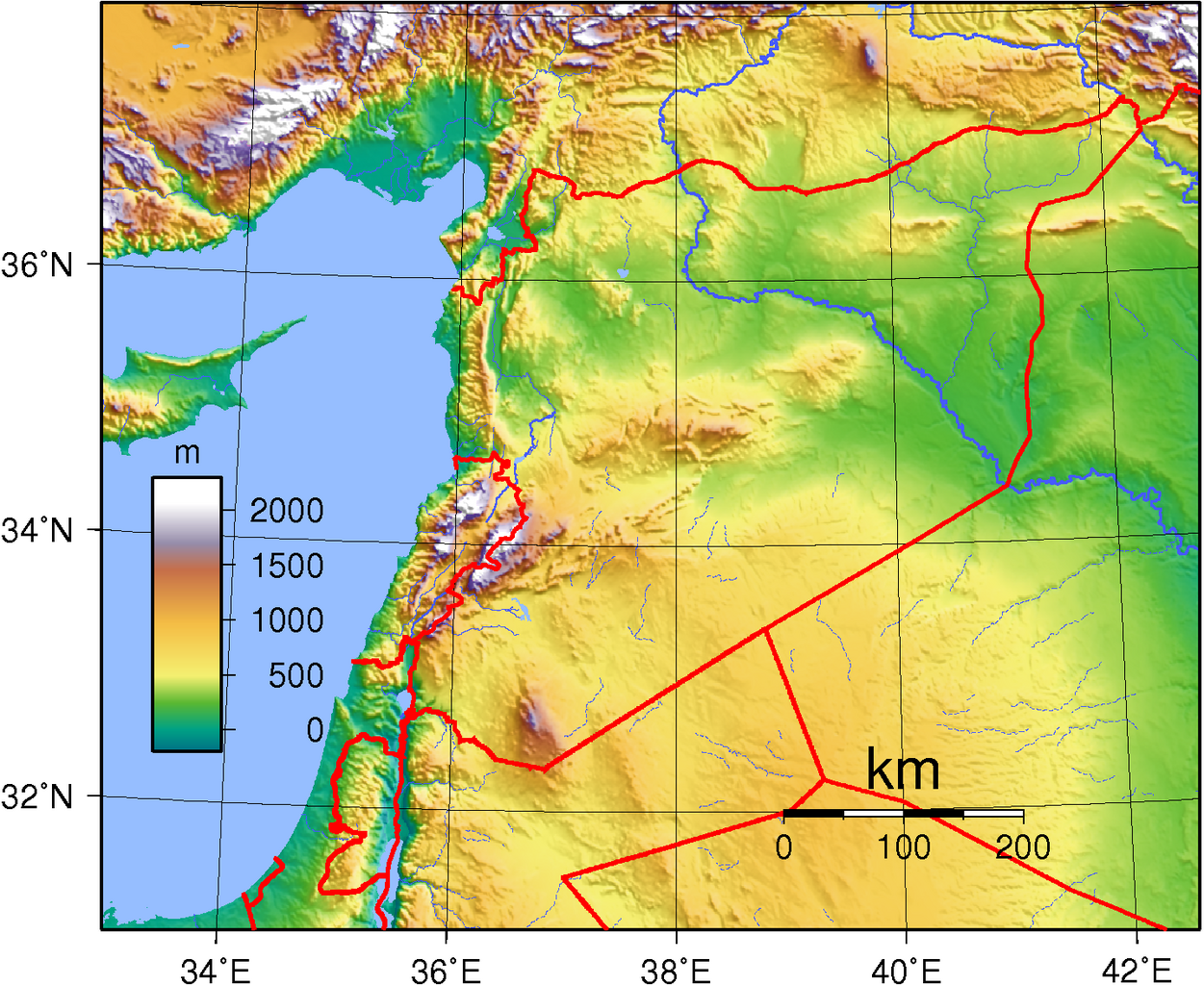 Topographic Map of Syria
