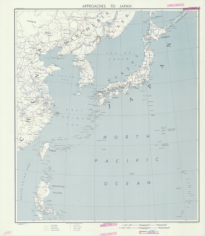 1945 Approaches to Japan Map from the CIA