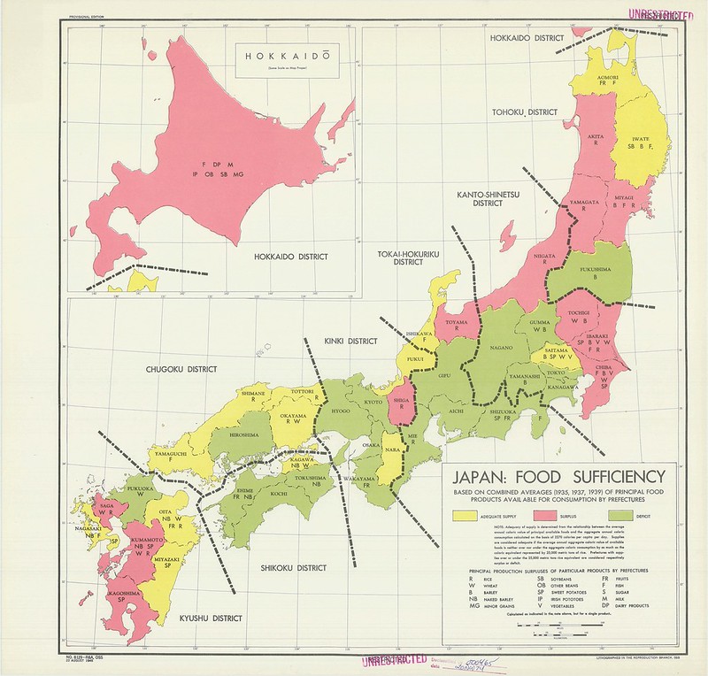 1945 Japan Food Sufficiency Map from the CIA