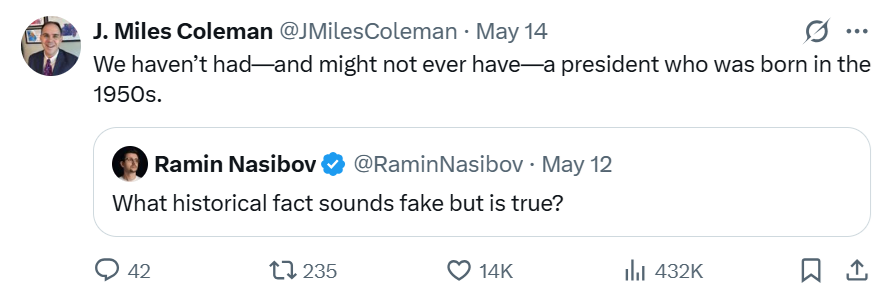 We haven’t had—and might not ever have—a president who was born in the 1950s.