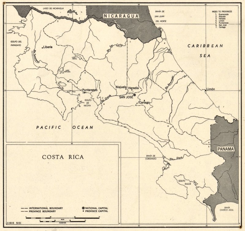 1951 Costa Rica Map from the CIA