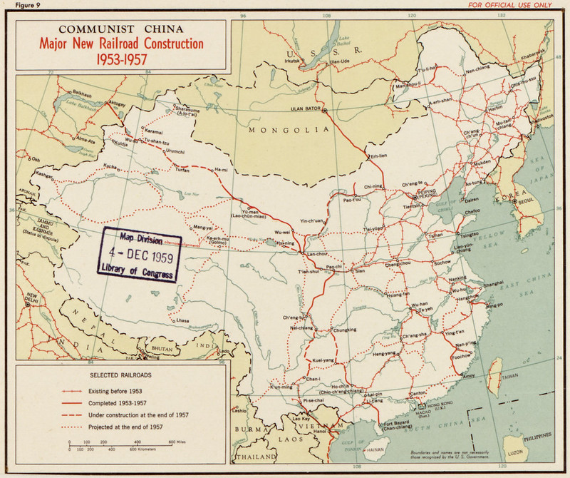 1957 China Rails Map from the CIA