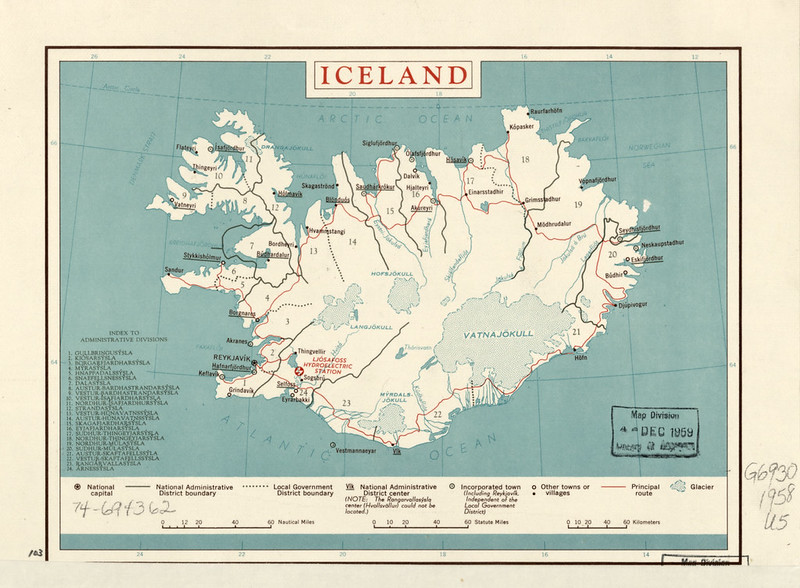 1958 Iceland Map from the CIA