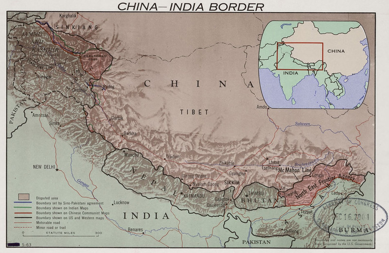 1963 China-India Border Map created by the CIA