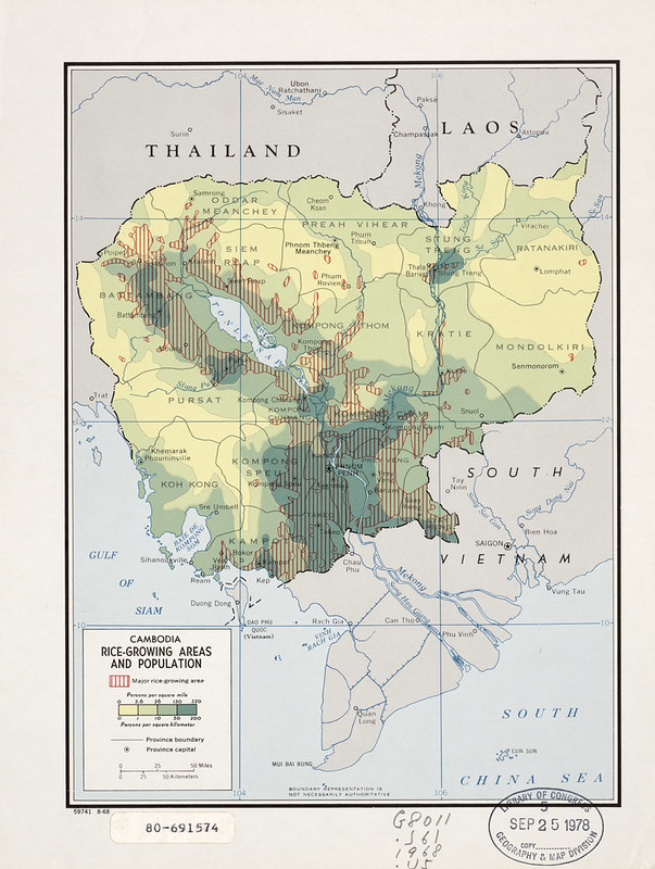 1968 Cambodia Rice Growing Areas & Population Map created by the CIA