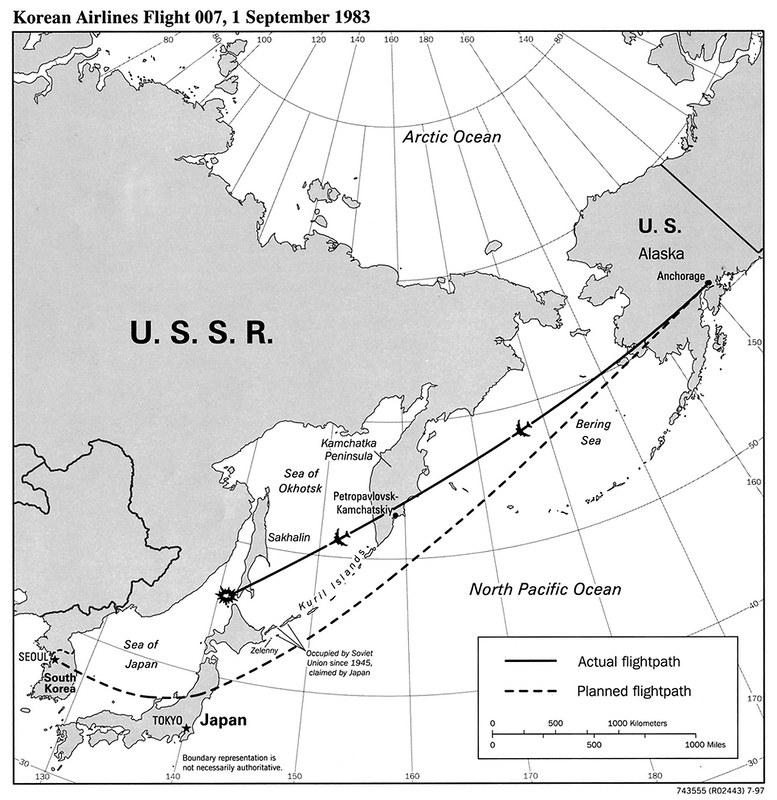 1997 Map of Korean Airlines Flight 007 In 1983