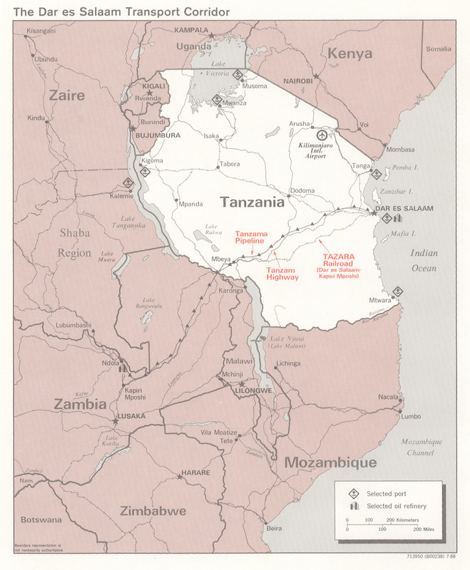 12 Declassified CIA Cartography Maps From The 1980s 9 1988 Tanzania Transport Map Created By The CIA