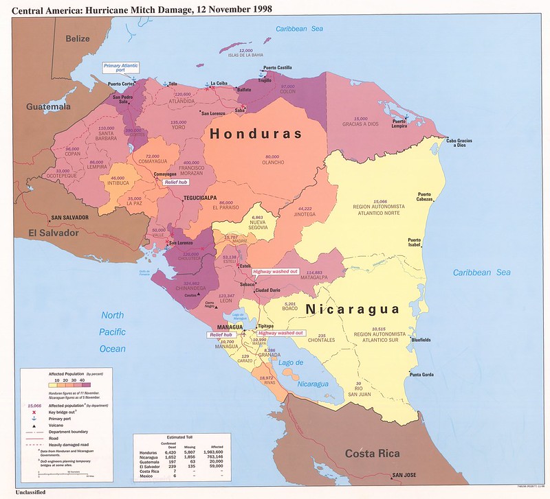 1998 Central America Hurricane Mitch Damage Map Created By The CIA