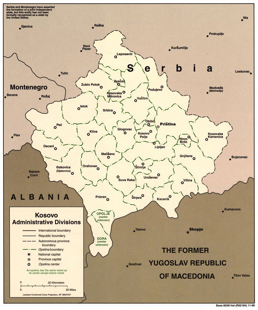 1998 Kosovo Map Created By The CIA
