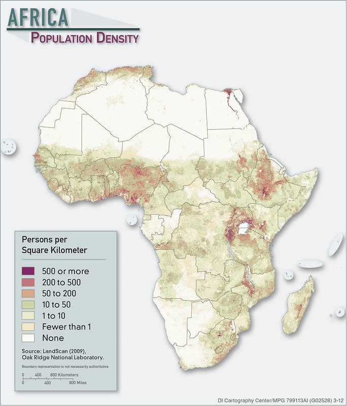 2012 Africa Population Density Map Created By The CIA