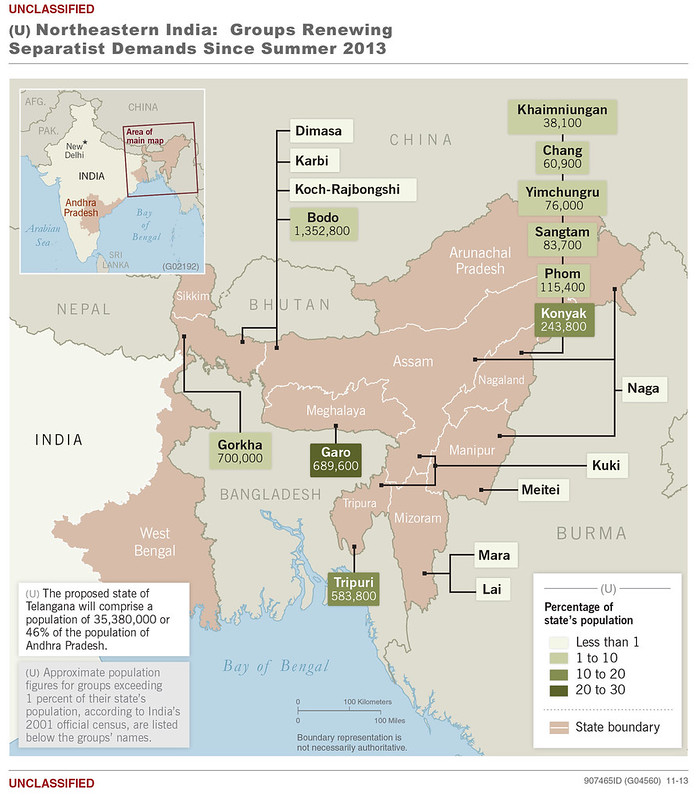 2013 NE India Groups Separatist Demands Map Created By The CIA