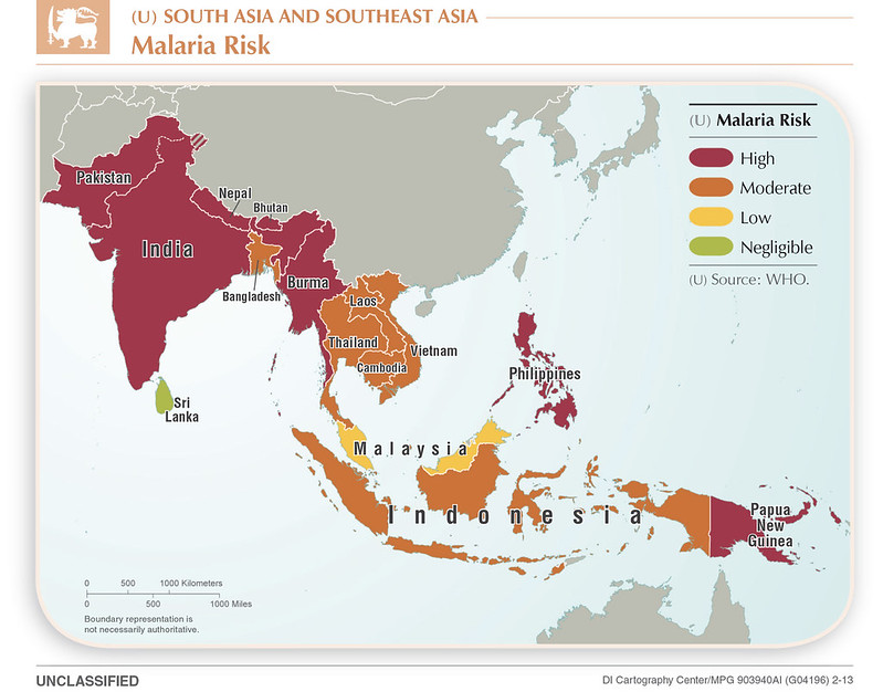 2013 South Asia Malaria Map Created By The CIA