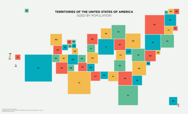 US States & Territories Resized By Population - Brilliant Maps