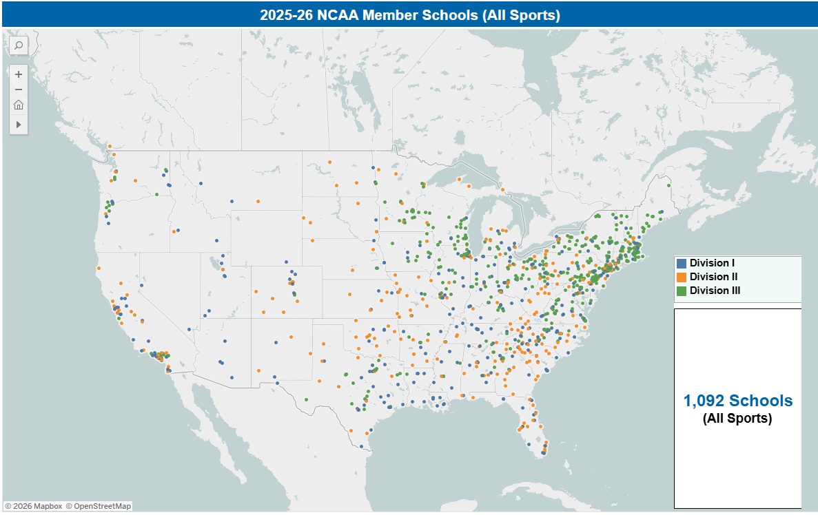 Official 2025-26 NCAA Member Schools (All Sports) Map