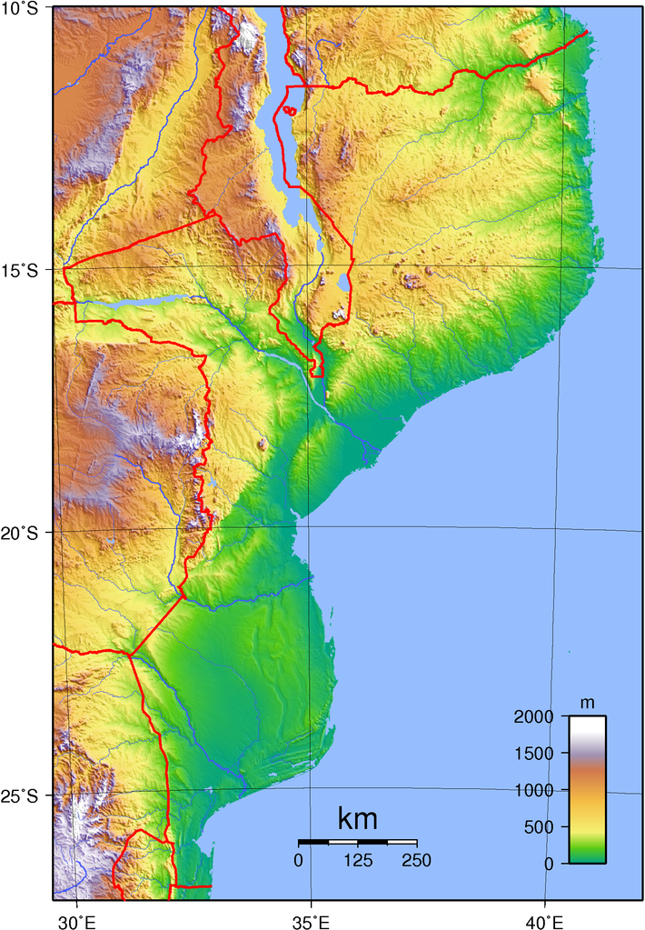 Topographic Map of Mozambique