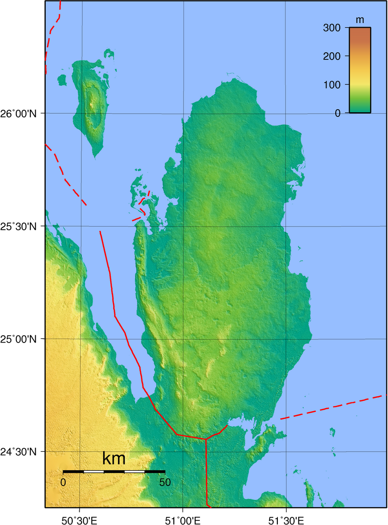 Topographic Map of Qatar