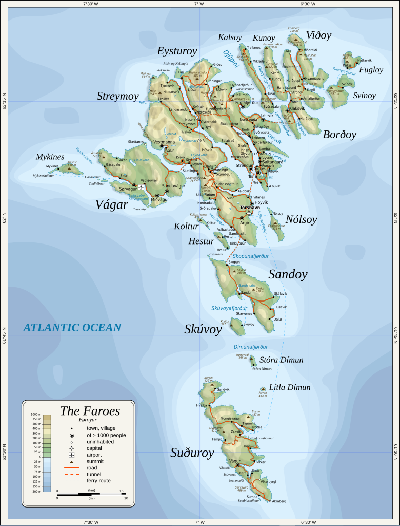 Topographic Map of Faroe Islands