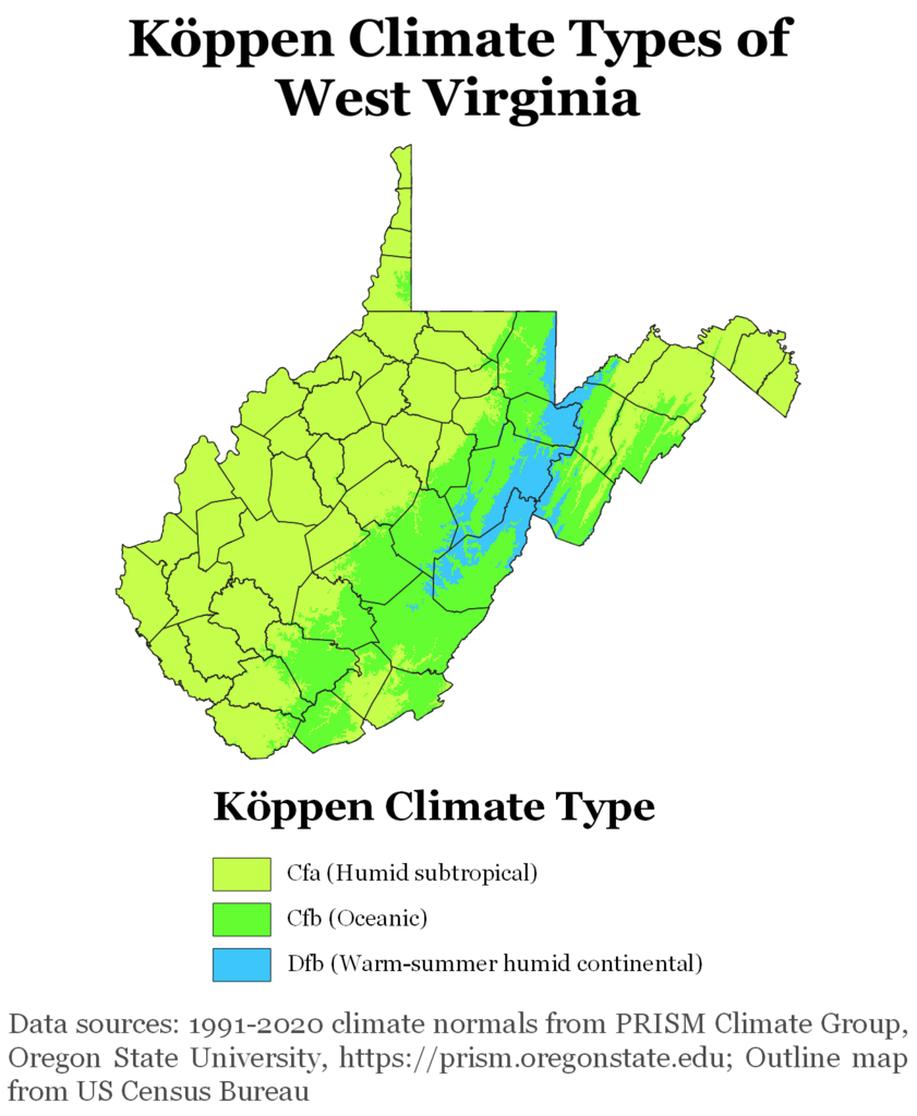 West Virginia Köppen Climate Map
