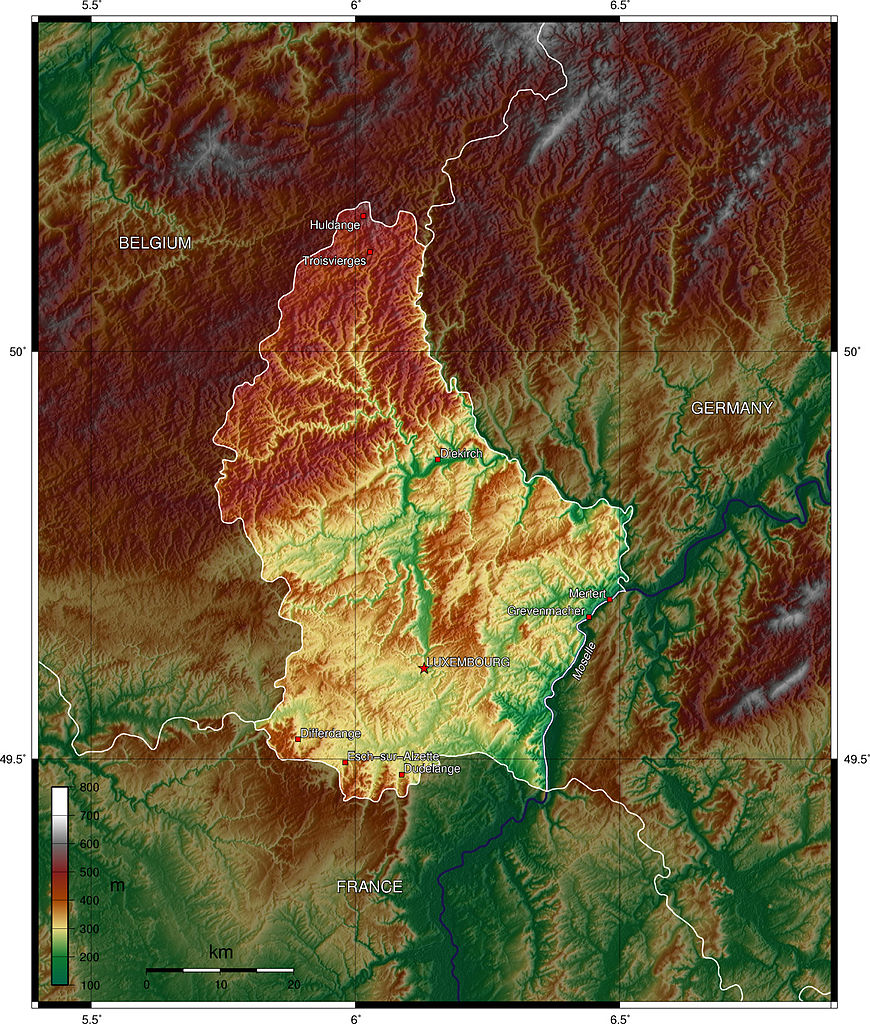 Topographic Map of Luxembourg