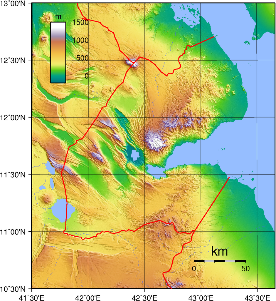 Topographic Map of Djibouti