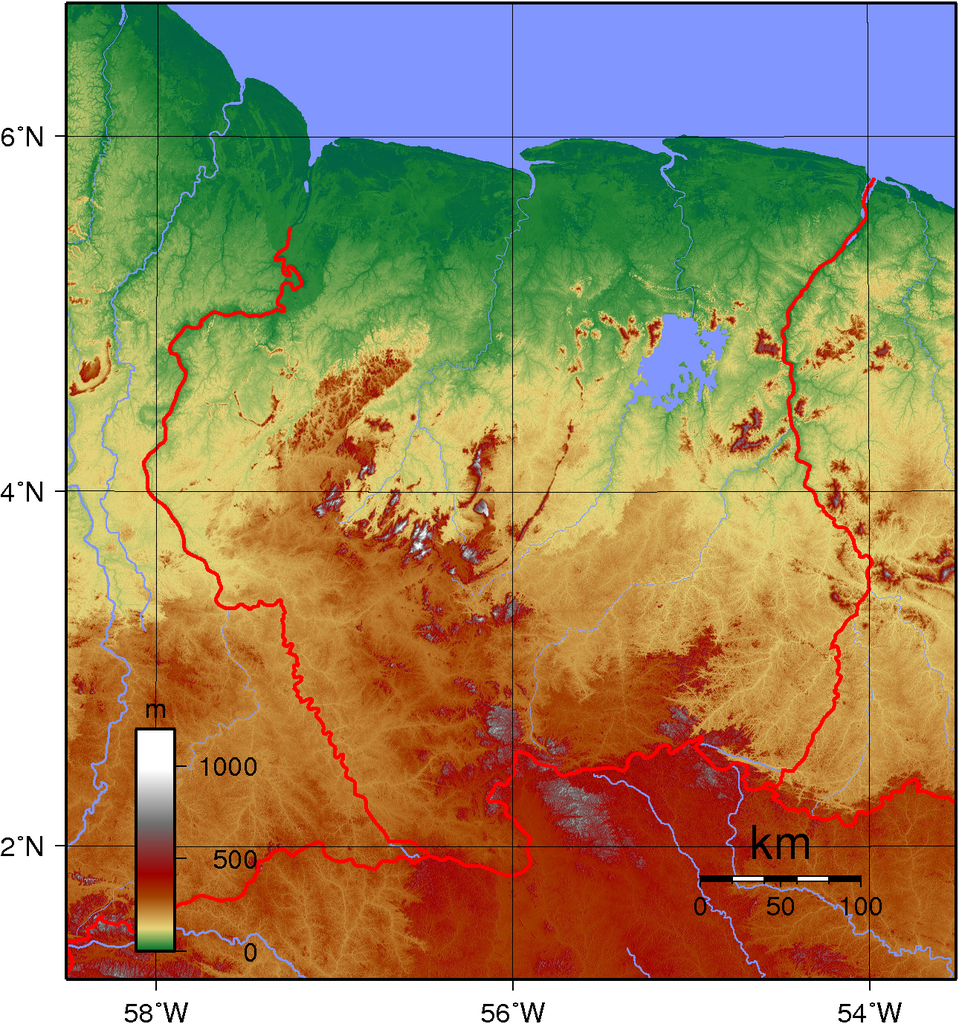 Topographic Map of Suriname