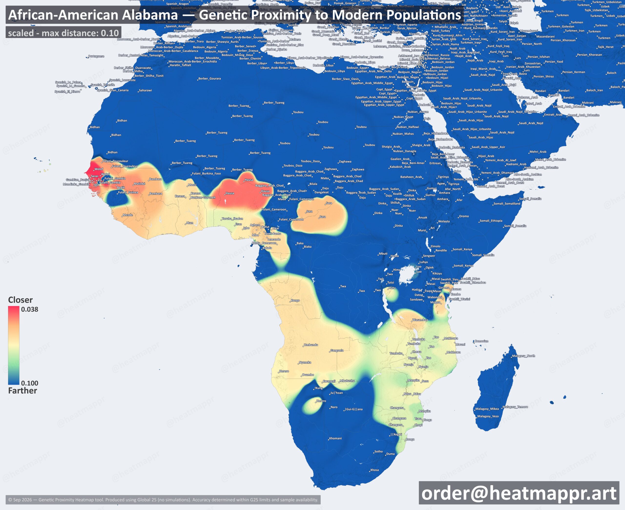 Black American Alabama DNA Heatmap