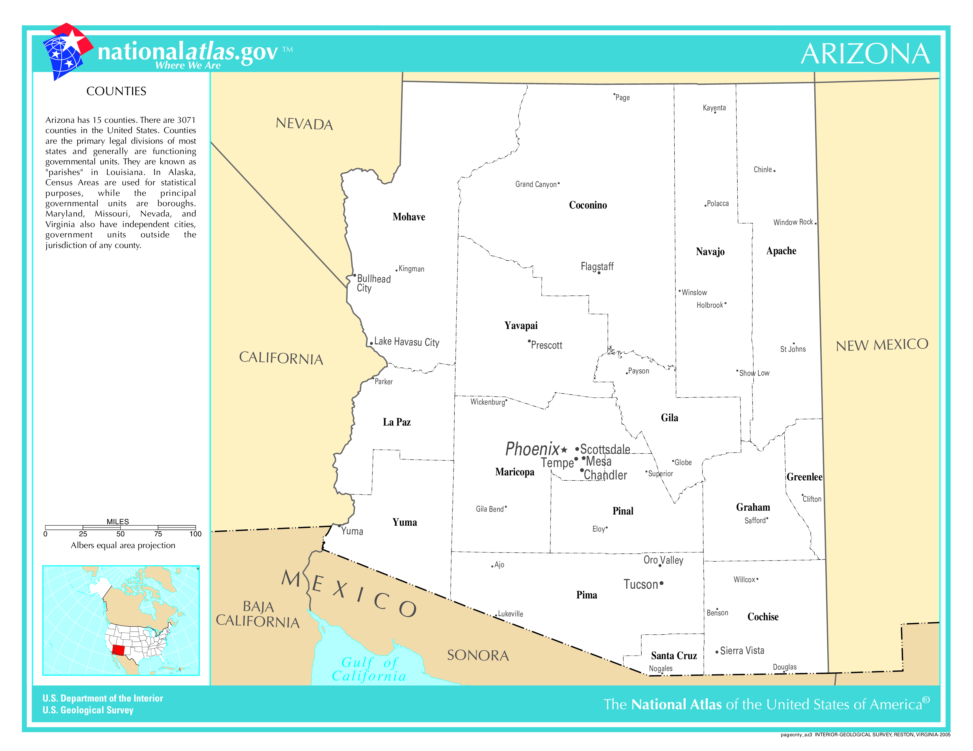 Arizona County Map With Important Cities and Towns