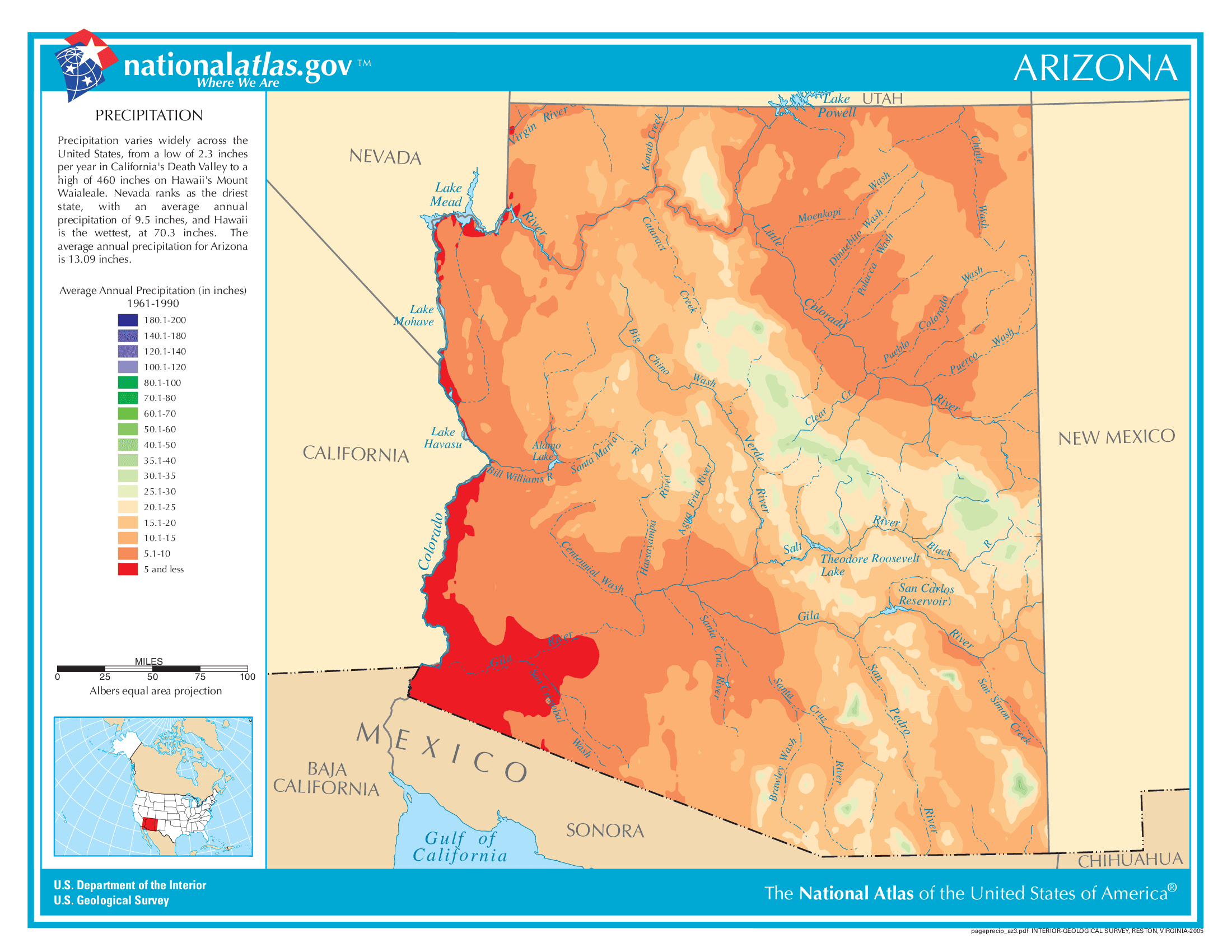 Arizona Annual Precipitation Map