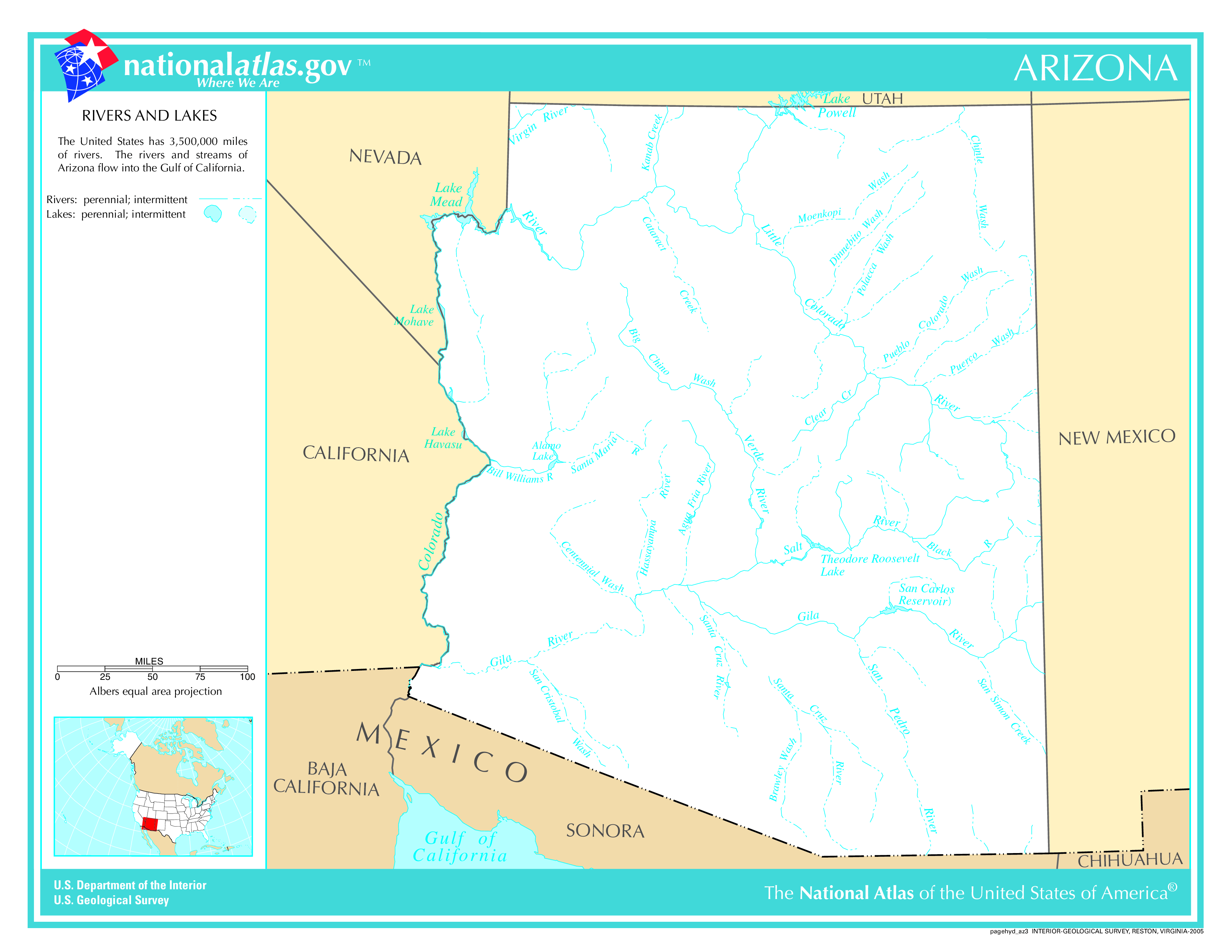Map of Arizona Lakes and Rivers