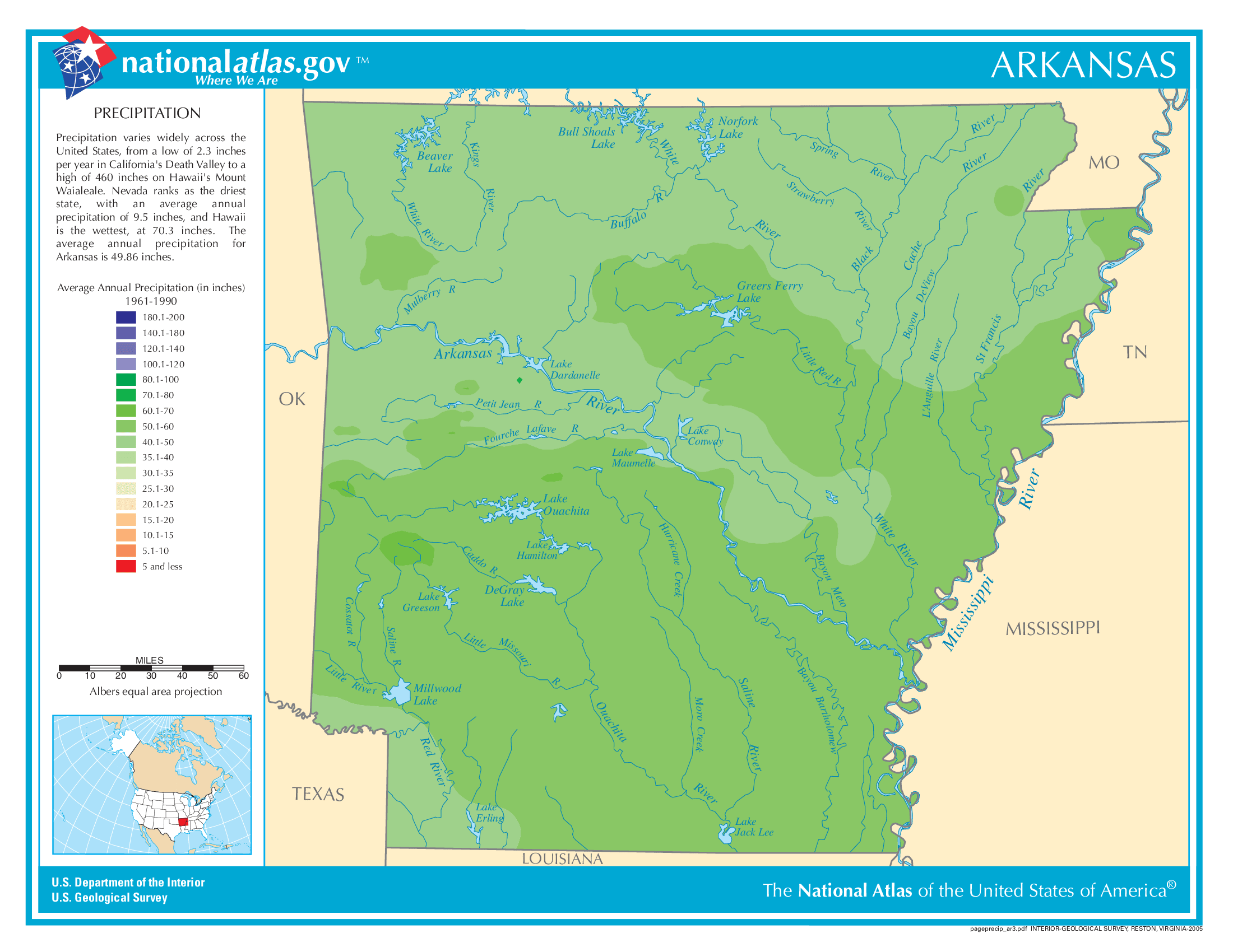 Arkansas Annual Precipitation Map