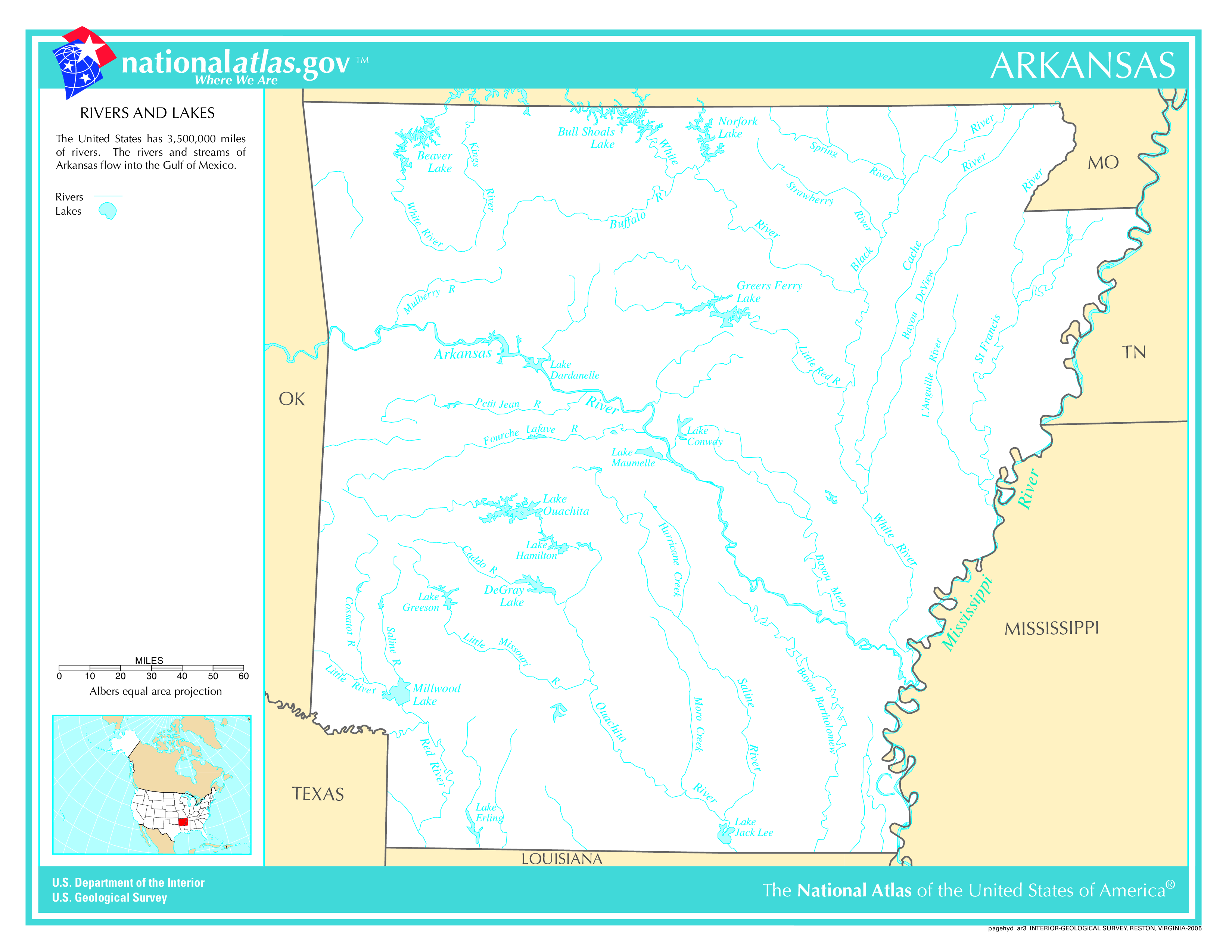 Map of Arkansas Lakes and Rivers